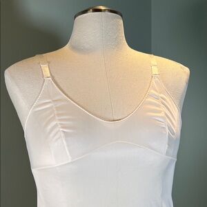 Vintage Ivory White Chemise Adjustable Straps V-Neck Lace Accent Side Slit 32/Sm